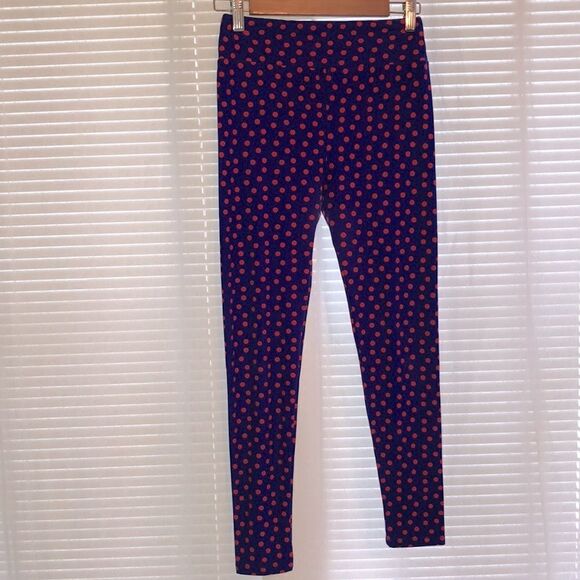 LuLaRoe SML Regular One Size Royal Blue Coral Polka Dot  Leggings - Picture 2 of 8